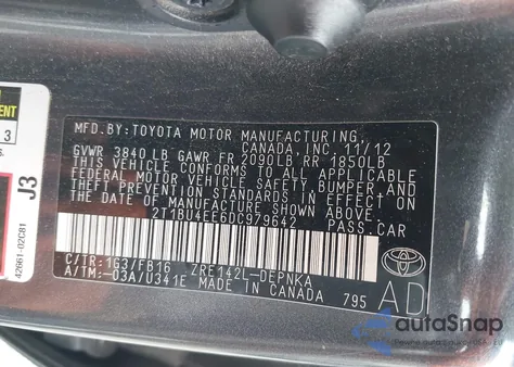 2013 Toyota Corolla S/Le из США, поврежденный, VIN 2T1BU4EE6DC979642